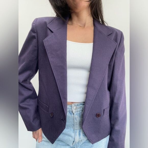 Givenchy Eggplant Purple 100% Wool Cropped Boxy Blazer Double Breast Size S - Picture 1 of 16